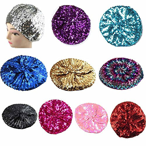 CHUANGLI Sparkly Sequins Beret Hat Glitter Mermaid Cap for Dancing Party Fancy Dress - 6