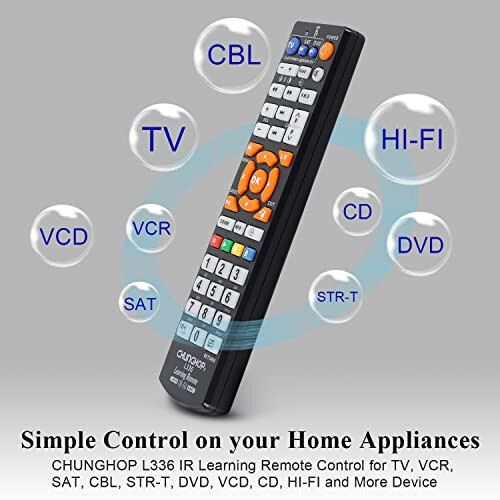 CHUNGHOP Universal IR Learning Remote Control for Smart TV VCR CBL DVD SAT STR-TV CD VCD HI-FI, for All Brands IR Remote 3 in 1 Programmable Controller L336 - 3