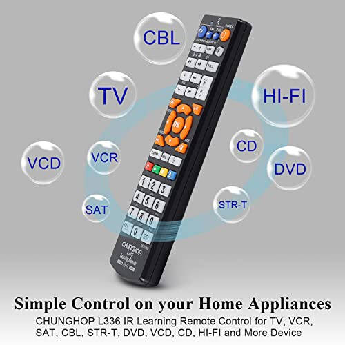 CHUNGHOP Universal IR Learning Remote Control for Smart TV VCR CBL DVD SAT STR-TV CD VCD HI-FI, for All Brands IR Remote 3 in 1 Programmable Controller L336 - 3