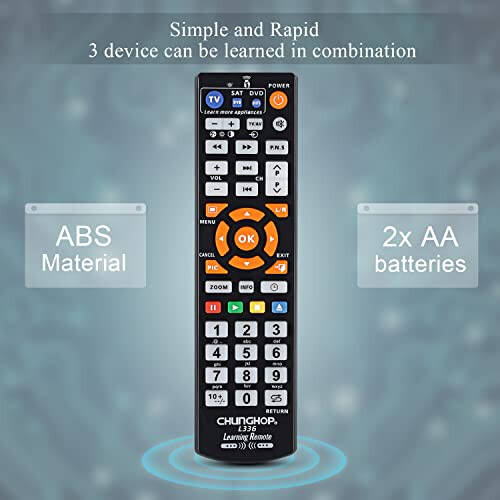 CHUNGHOP Universal IR Learning Remote Control for Smart TV VCR CBL DVD SAT STR-TV CD VCD HI-FI, for All Brands IR Remote 3 in 1 Programmable Controller L336 - 7