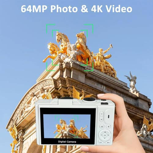 Цифровая камера 64MP для фото и видео: 4K камера для влогов на YouTube с 3'' поворотным экраном, 18X цифровым зумом, 32ГБ TF-картой (белый) - 3