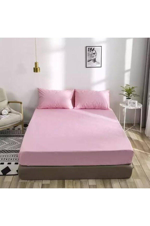 Çift Kişilik Lastikli Çarşaf + 2 Adet Yastık Kılıfı 160x200 Pembe - 1