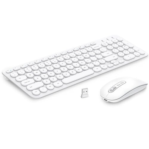 Cimetech Wireless Keyboard and Mouse Combo, [Rechargeable keyboard and mouse][Silent Scissor Switch Key][Ultra Slim]Wireless Computer Keyboard and Mouse for Laptop, PC, Computer, Mac, Windows - White - 1