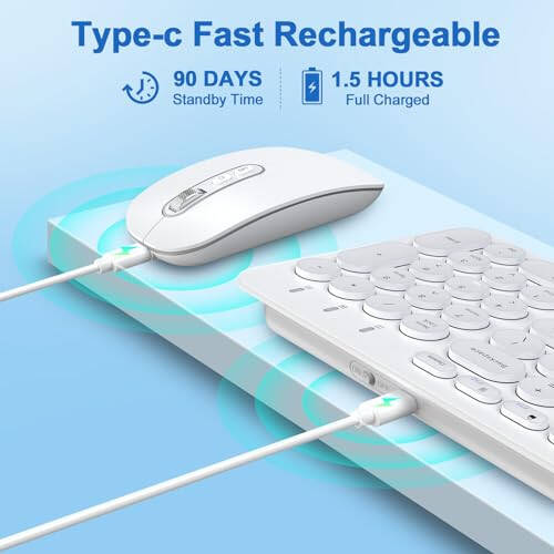 Cimetech Wireless Keyboard and Mouse Combo, [Rechargeable keyboard and mouse][Silent Scissor Switch Key][Ultra Slim]Wireless Computer Keyboard and Mouse for Laptop, PC, Computer, Mac, Windows - White - 5