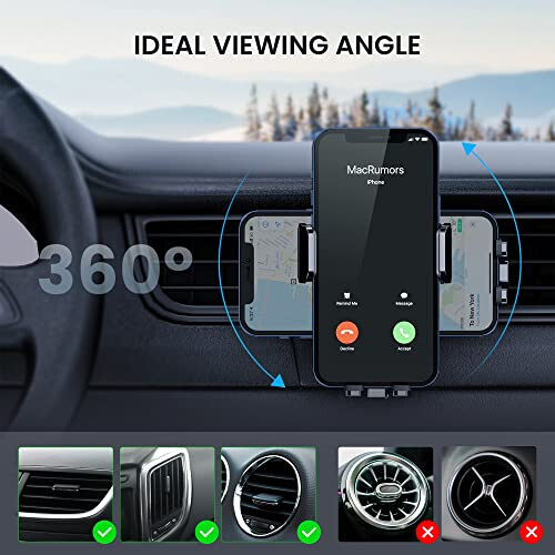 CINDRO Phone Holder Car [Upgrade Clip Never Fall] Car Phone Holder Mount Automobile Air Vent Hands Free Cell Phone Holder for Car Fit for All Car Mount for iPhone Android Smartphone - 5