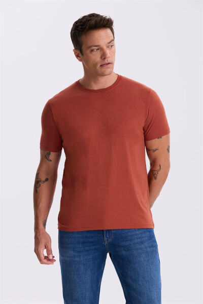 Cinnamon 100% Cotton Slim Fit Crew Neck Basic T-Shirt - 1