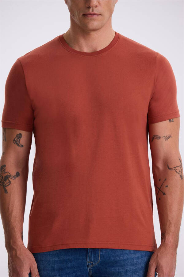 Cinnamon 100% Cotton Slim Fit Crew Neck Basic T-Shirt - 4