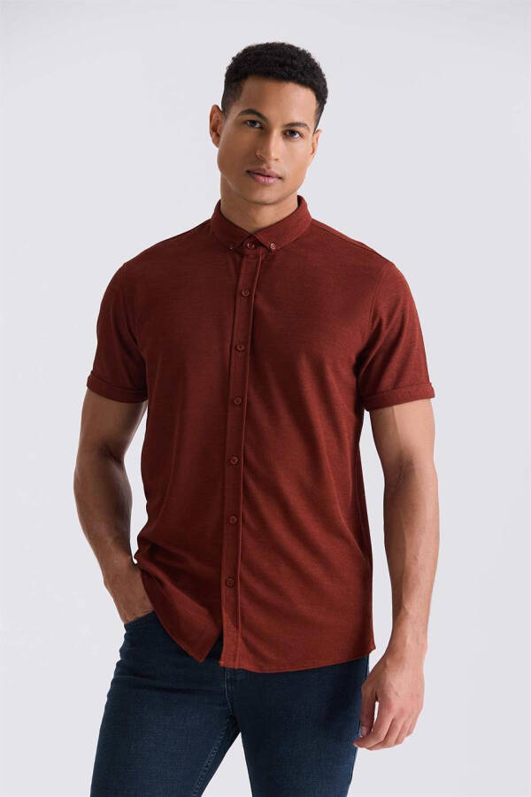 Cinnamon Slim Fit Button-Up T-Shirt - 1