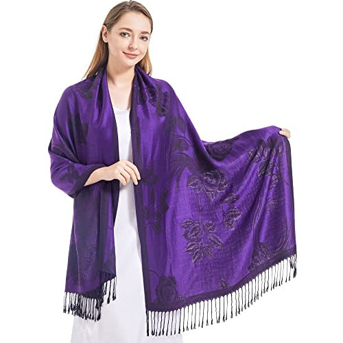 Ciormis Two Tone Silky Paisley Pashmina Shawl Scarf,Soft Women's Rave Jacquard Pashminas Wrap Scarves - 1