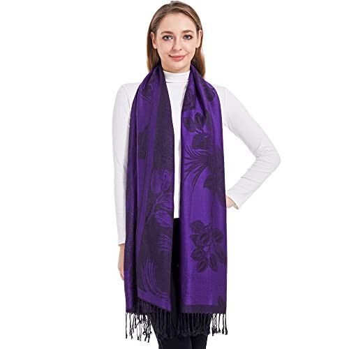 Ciormis Two Tone Silky Paisley Pashmina Shawl Scarf,Soft Women's Rave Jacquard Pashminas Wrap Scarves - 2