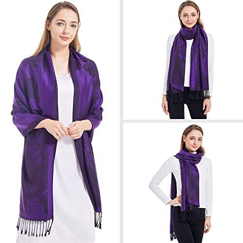 Ciormis Two Tone Silky Paisley Pashmina Shawl Scarf,Soft Women's Rave Jacquard Pashminas Wrap Scarves - 3