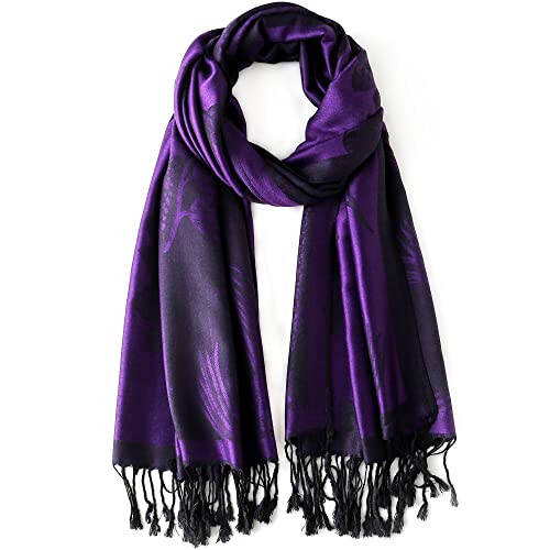 Ciormis Two Tone Silky Paisley Pashmina Shawl Scarf,Soft Women's Rave Jacquard Pashminas Wrap Scarves - 4