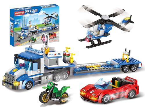 City Police Truck and Trailer Building Sets, Compatible with Lego Police Car with Tow Truck, Helicopter, Car, Motorcycle, Police Chase Building Blocks Toy Set Gift for Boys Aged 6-12, 509 PCS - 37