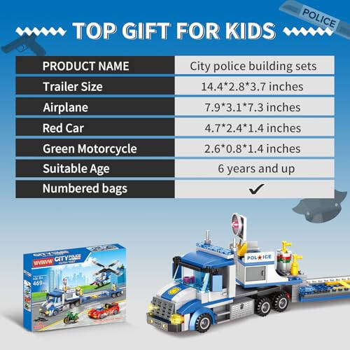 City Police Truck and Trailer Building Sets, Compatible with Lego Police Car with Tow Truck, Helicopter, Car, Motorcycle, Police Chase Building Blocks Toy Set Gift for Boys Aged 6-12, 509 PCS - 40