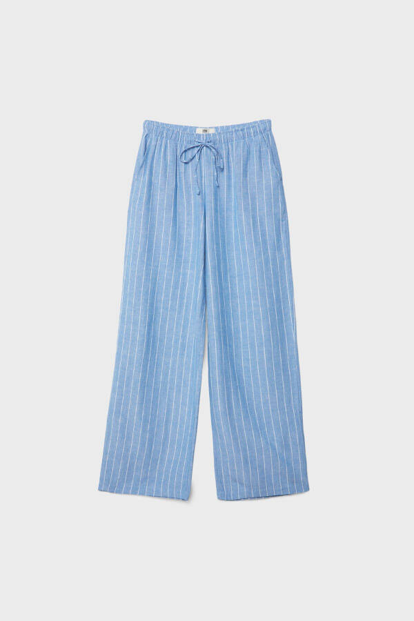 Çizgili relaxed fit keten karışımlı pantolon - 5