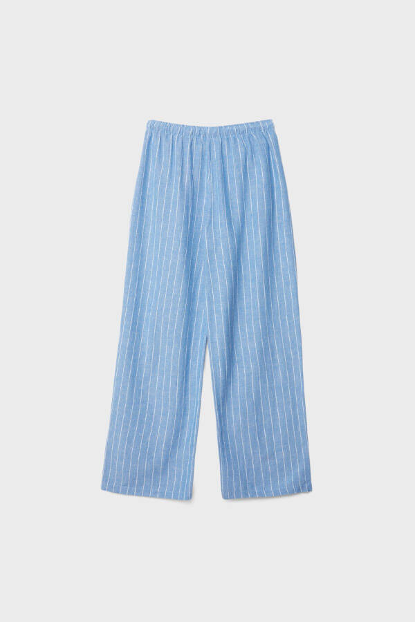 Çizgili relaxed fit keten karışımlı pantolon - 6