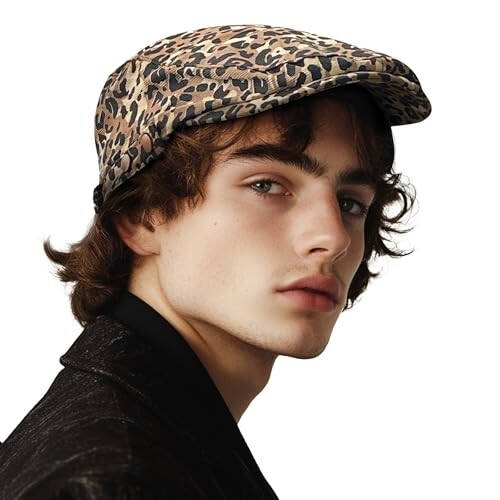 CLAPE Leopard Print Ivy Hat Newsboy Flat Cap for Lady Gatsby Hat Beret Cap Duckbill Driving Hat - 6