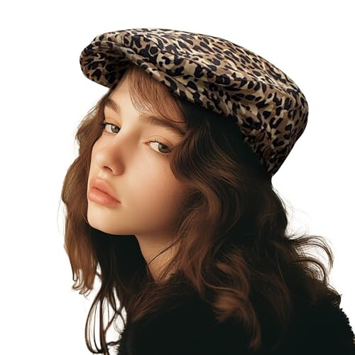 CLAPE Leopard Print Ivy Hat Newsboy Flat Cap for Lady Gatsby Hat Beret Cap Duckbill Driving Hat - 7