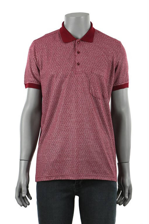 Claret Red Classic Pattern Polo Neck Men's T-Shirt - 1