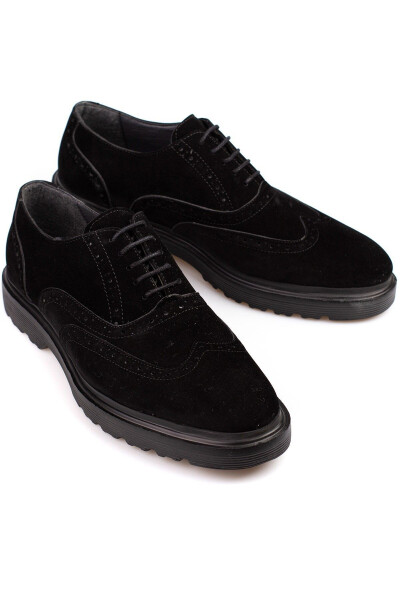 Classic Black Leather and Suede Shoes with Thick Sole, Suitable for Wedding Suits and Suits - 3