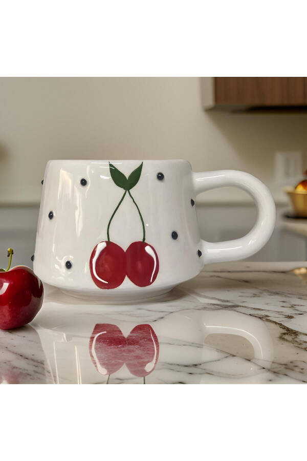 Classic Cherry Ceramic Cup Mug Double Coffee Cup - 5