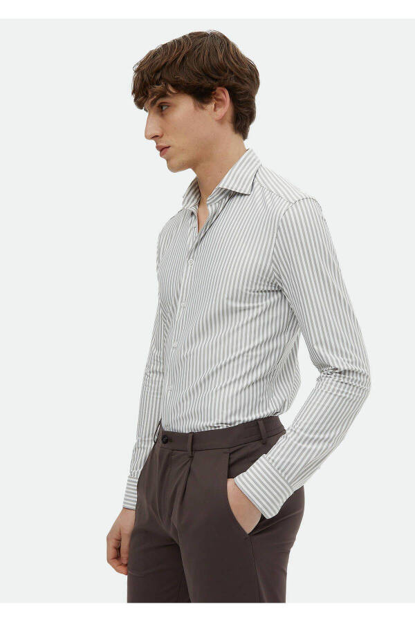 Classic, gray striped, regular fit shirt - 3