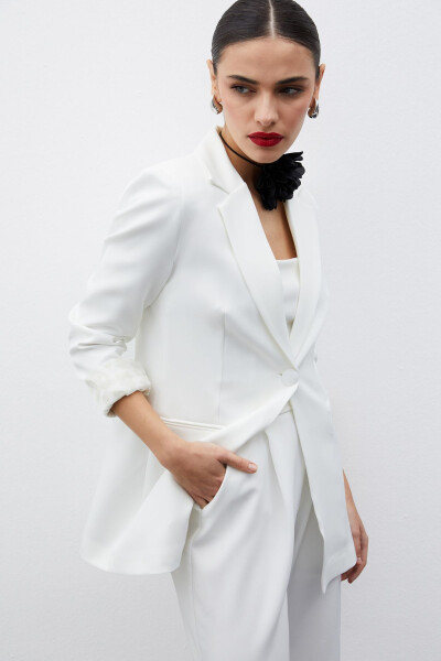 Classic Jacket with Monochromatic Collar - Ecru - 1