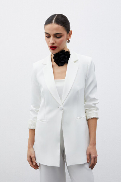 Classic Jacket with Monochromatic Collar - Ecru - 4