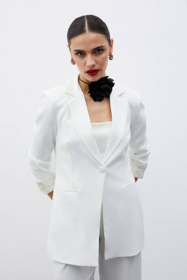 Classic Jacket with Monochromatic Collar - Ecru - 5