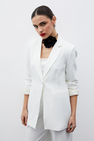 Classic Jacket with Monochromatic Collar - Ecru - 6