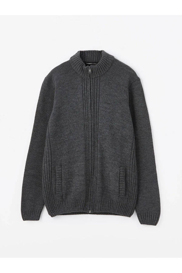 Classic mid-gray melange knitted cardigan for men. - 5