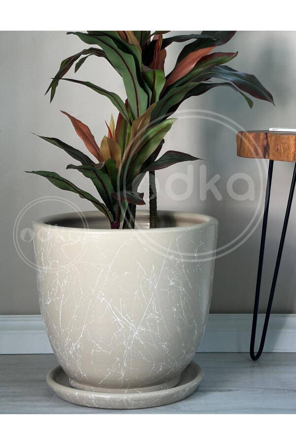 Classic Pot with Saucer 30cmx28cm Mia Stone Marble Pattern - 3