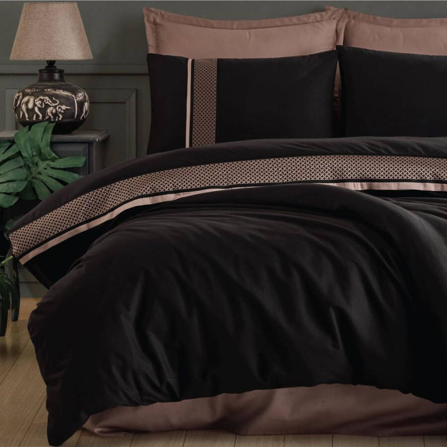 Clasy Borderline Double Bed Ranforce Bedding Set Tulkas V2 Black - 1