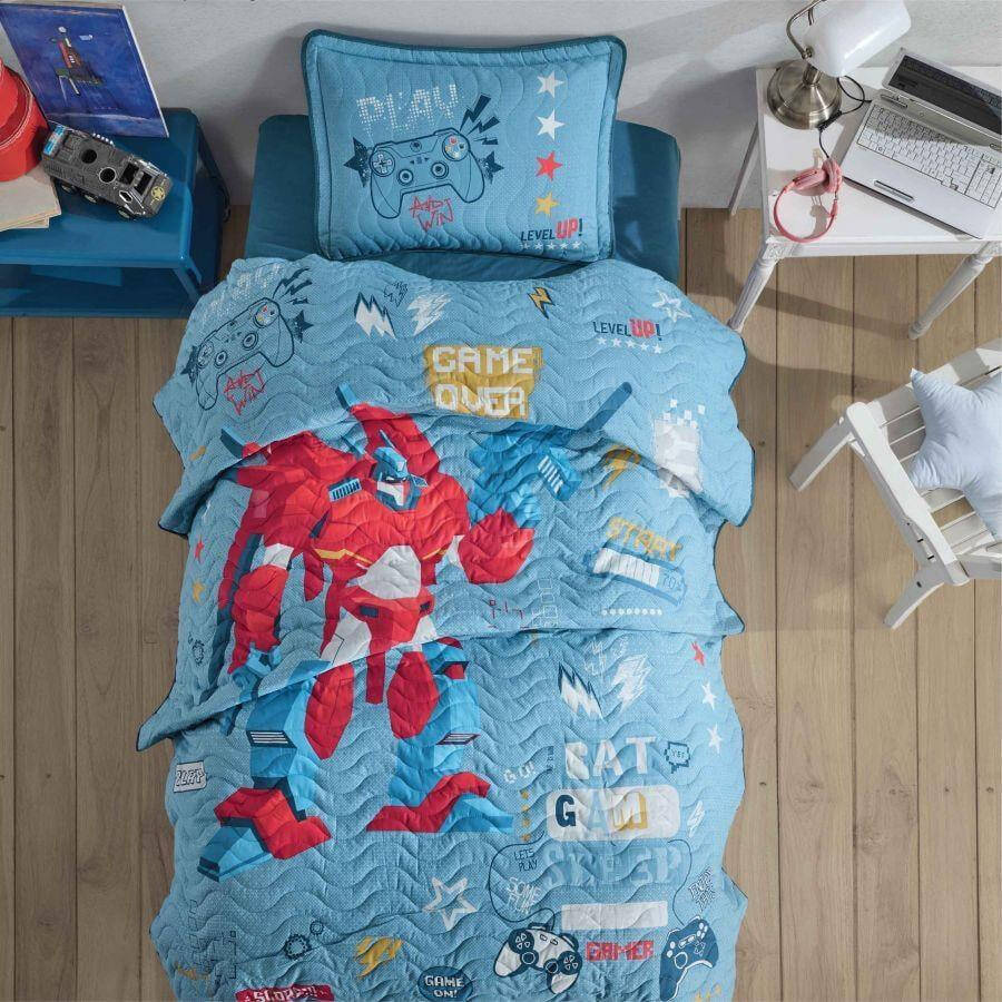 Clasy Single Bedspread Game Over v1 Blue - 1