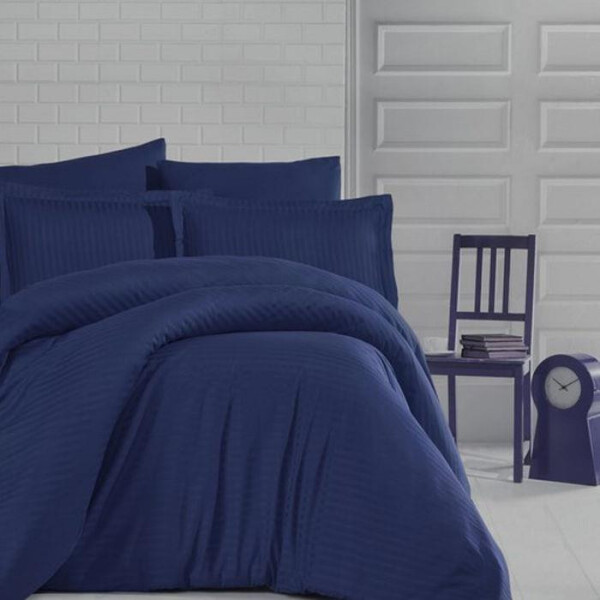 Clasy Striped Satin Double Bed Duvet Set - Navy - 3