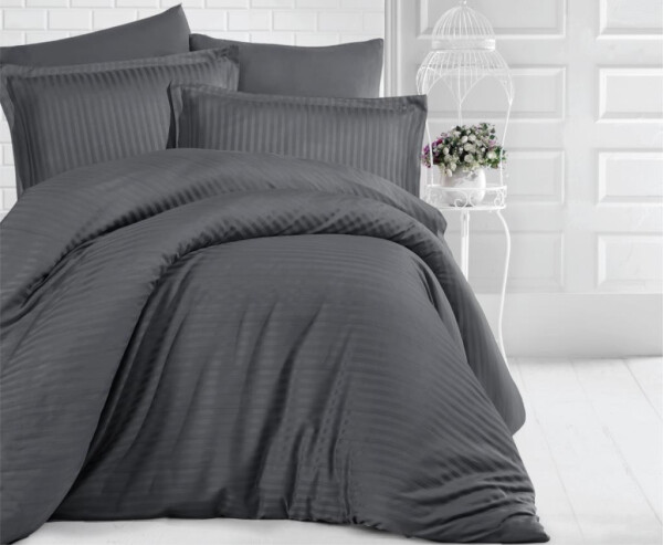 Clasy Striped Satin Duvet Cover Set Double Size Smoke - 3