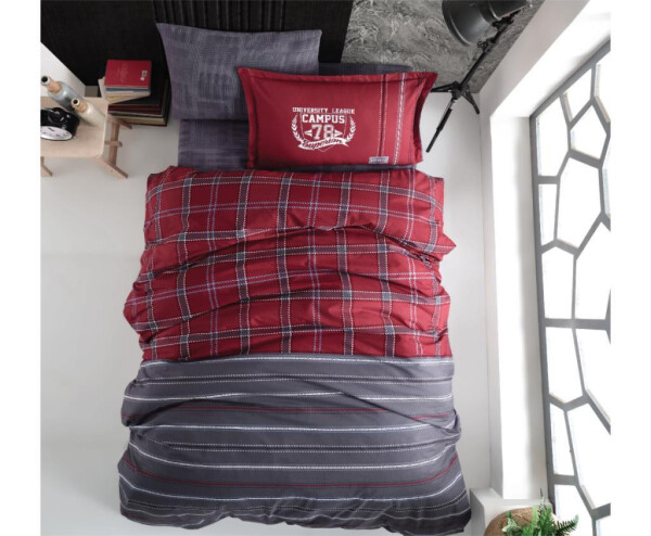 Clasy Youth Ranforce Single Bed Duvet Set Campus v1 Burgundy - 1