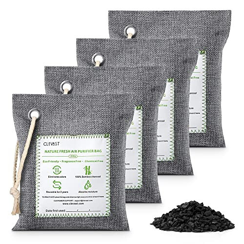 CLEVAST 4 Pack Bamboo Charcoal Air Purifying Bags (Large, 4x200g) Activated Natural Home Odor Absorber, Deodorizer and Moisture Eliminator, Purifier for Closet, Shoe, Car Air freshener, Pet Safe - 2