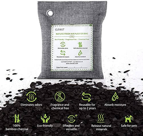 CLEVAST 4 Pack Bamboo Charcoal Air Purifying Bags (Large, 4x200g) Activated Natural Home Odor Absorber, Deodorizer and Moisture Eliminator, Purifier for Closet, Shoe, Car Air freshener, Pet Safe - 3