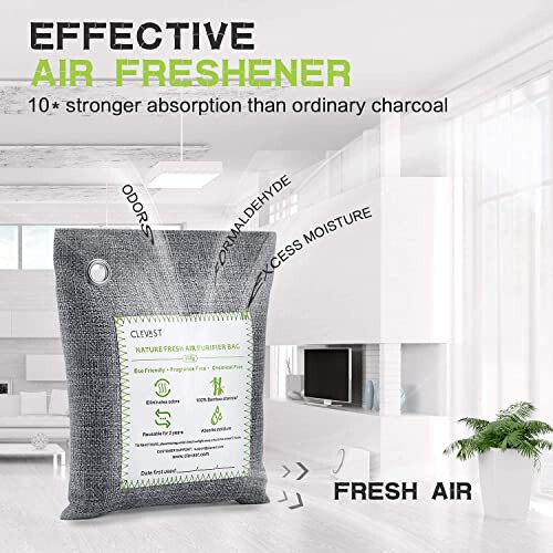 CLEVAST 4 Pack Bamboo Charcoal Air Purifying Bags (Large, 4x200g) Activated Natural Home Odor Absorber, Deodorizer and Moisture Eliminator, Purifier for Closet, Shoe, Car Air freshener, Pet Safe - 4