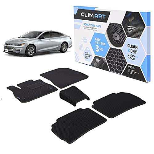 CLIM ART WaterTrap Custom Fit Floor Mats Compatible for Malibu 2016-2024, 1&2 Row, Car Mats Floor Liner, All-Weather, Car Accessories Man & Woman, Black/Black - FL011516225 - 1