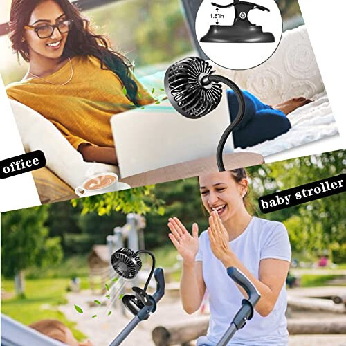 Clip on Fan Usb Mini Fan Battery Operated Desk Fan with Emergency Power Bank, Baby Stroller Fan Rechargeable Personal Fan Flexible Neck 3 Speeds Great for Beach Car Camping Dorm Bed Office-Black - 5