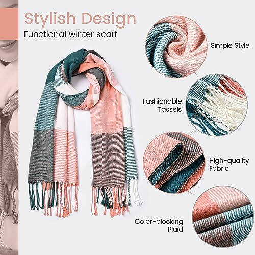 Clothirily Womens Winter Scarf, Fashion Cashmere Feel Plaid Scarfs for Women, Pashmina Shawls and Wraps, Long Blanket Scarf - 4