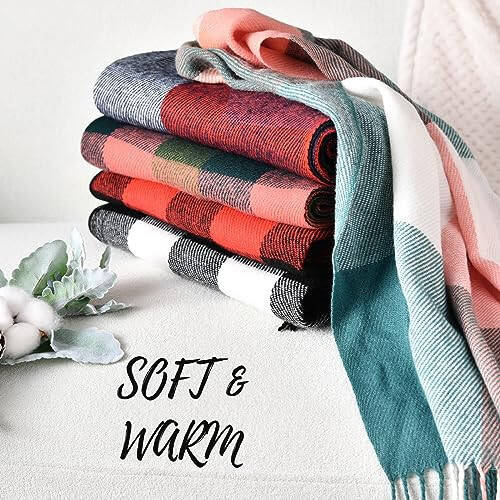 Clothirily Womens Winter Scarf, Fashion Cashmere Feel Plaid Scarfs for Women, Pashmina Shawls and Wraps, Long Blanket Scarf - 6