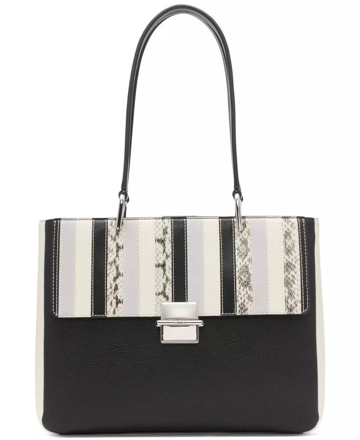 Clove Mixed Material Push-Lock Triple Compartment Tote Bag Black/White Snake - 1