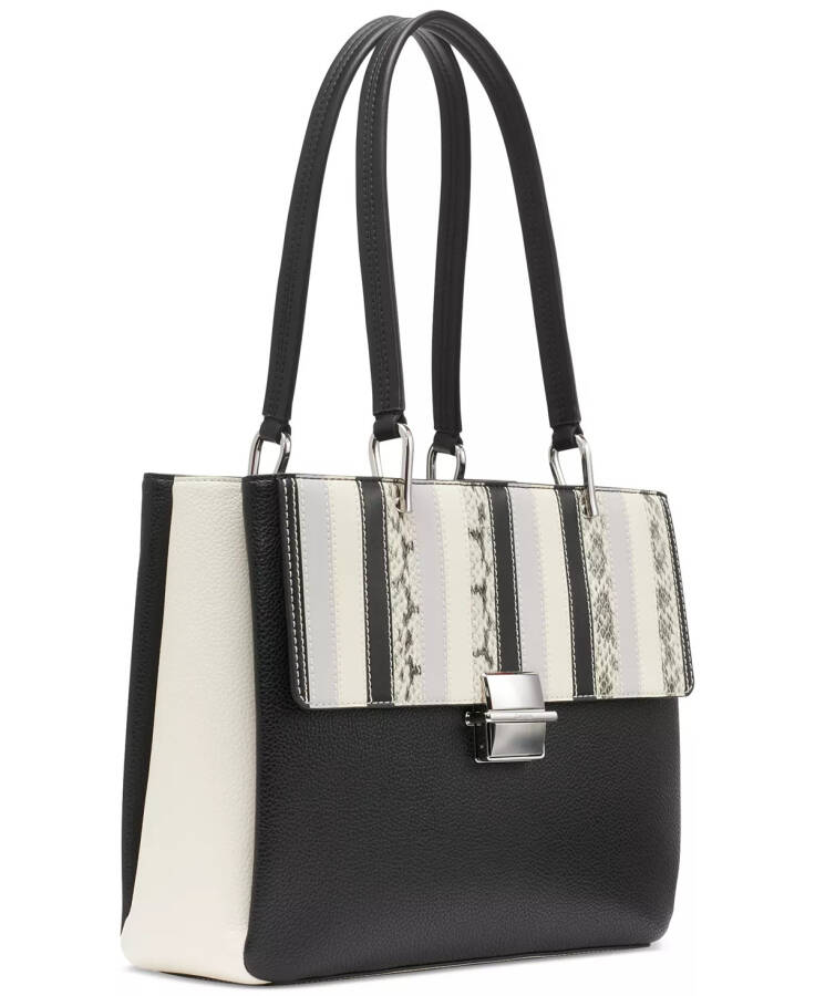 Clove Mixed Material Push-Lock Triple Compartment Tote Bag Black/White Snake - 2