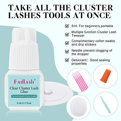 Cluster Lash Glue Individual Lash Glue 3-5S for Beginners 7-15 Days Long Lasting Clear Eyelash Glue DIY Eyelash Extension Glue Waterproof Lash Extension Glue for Self Application 5ml - 2