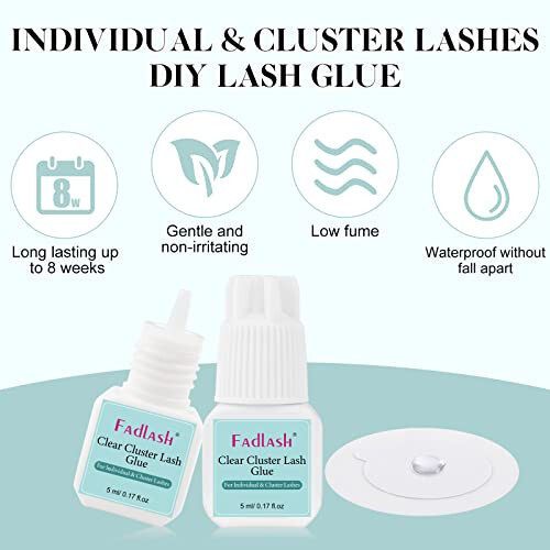 Cluster Lash Glue Individual Lash Glue 3-5S for Beginners 7-15 Days Long Lasting Clear Eyelash Glue DIY Eyelash Extension Glue Waterproof Lash Extension Glue for Self Application 5ml - 3