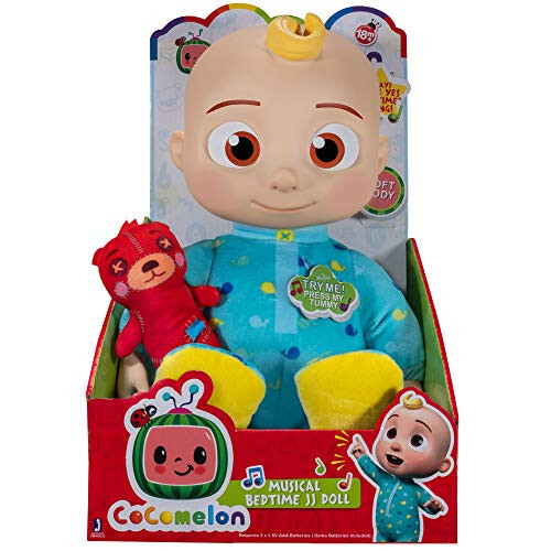 CoComelon Musical JJ Plush Doll - Press Tummy to Sing Bedtime Song Clips - Includes Feature and Small Pillow Plush Teddy Bears - 4