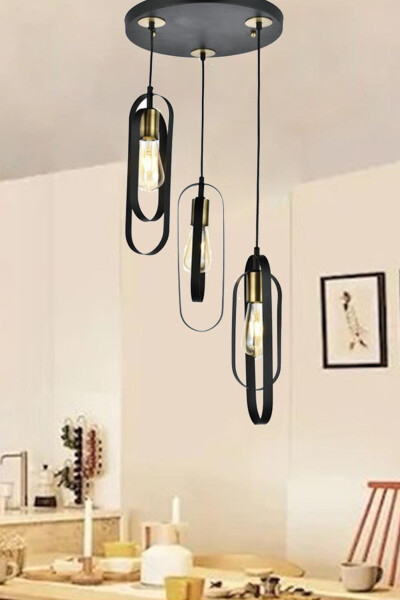 Cocoon 3-Piece Round Black Modern Youth Room Kitchen Retro Living Room Pendant Chandelier - 9